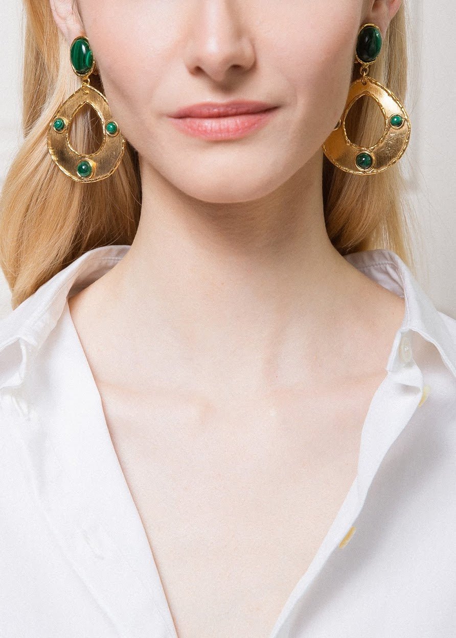 Malachite Open Oval Drop Earrings