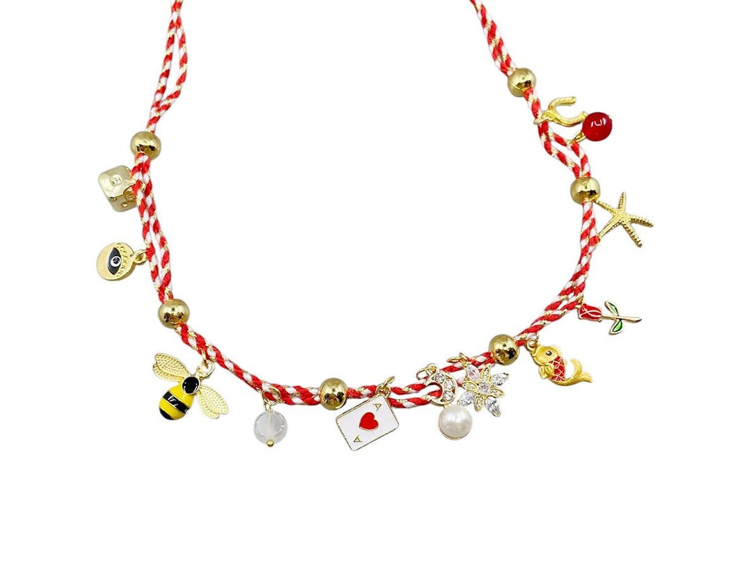 Red, White, and Gold Magical Charm Necklace