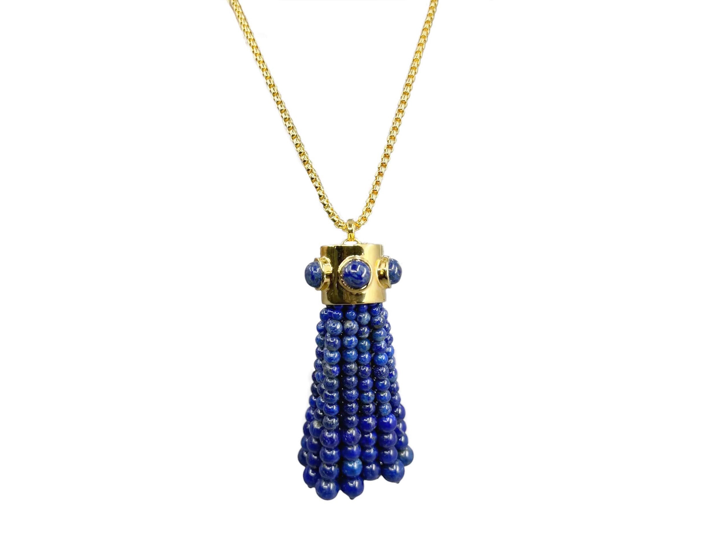 Lapis Beaded Tassel Necklace