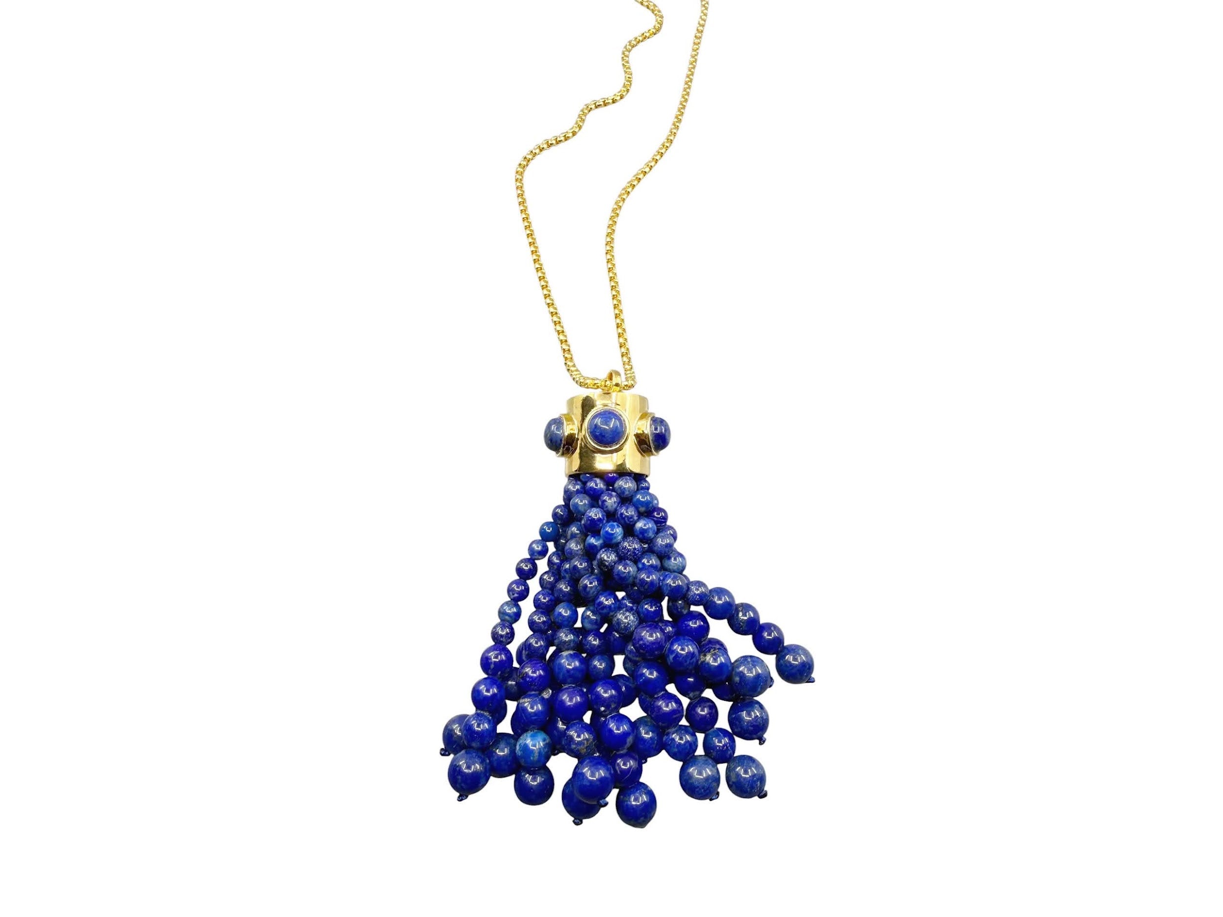 Lapis Beaded Tassel Necklace