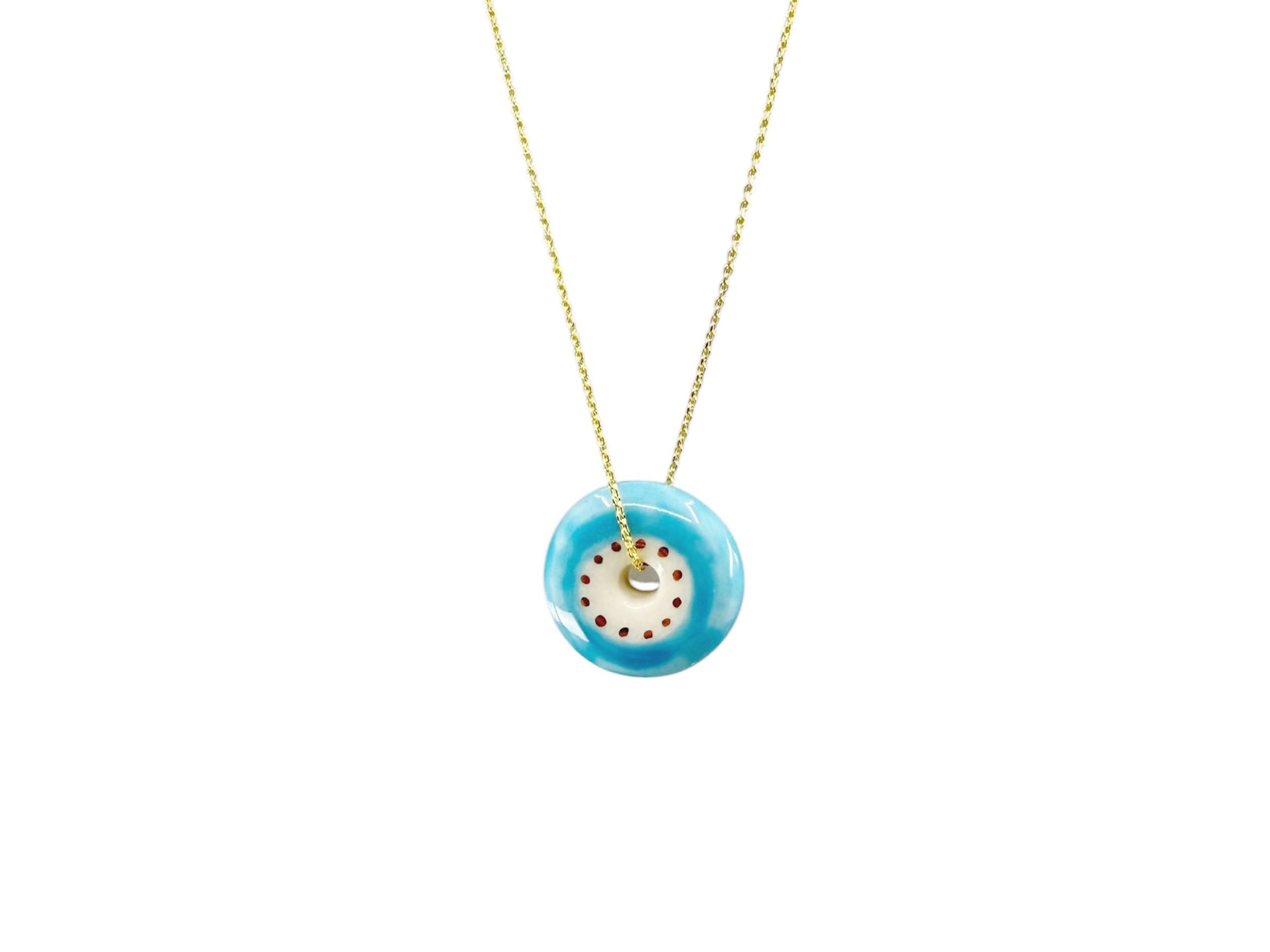 Handpainted Italian Porcelain Aqua and White Evil Eye Disc Charm