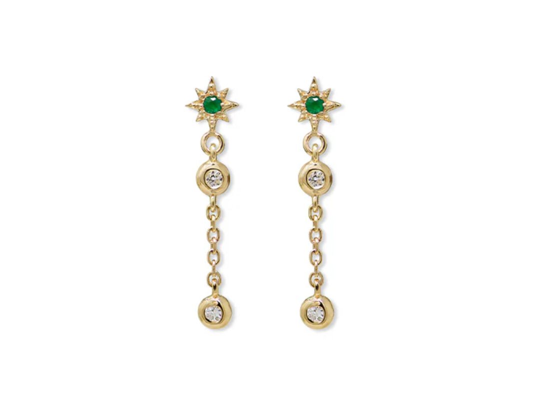 14k Emerald and Diamond Drop Earrings