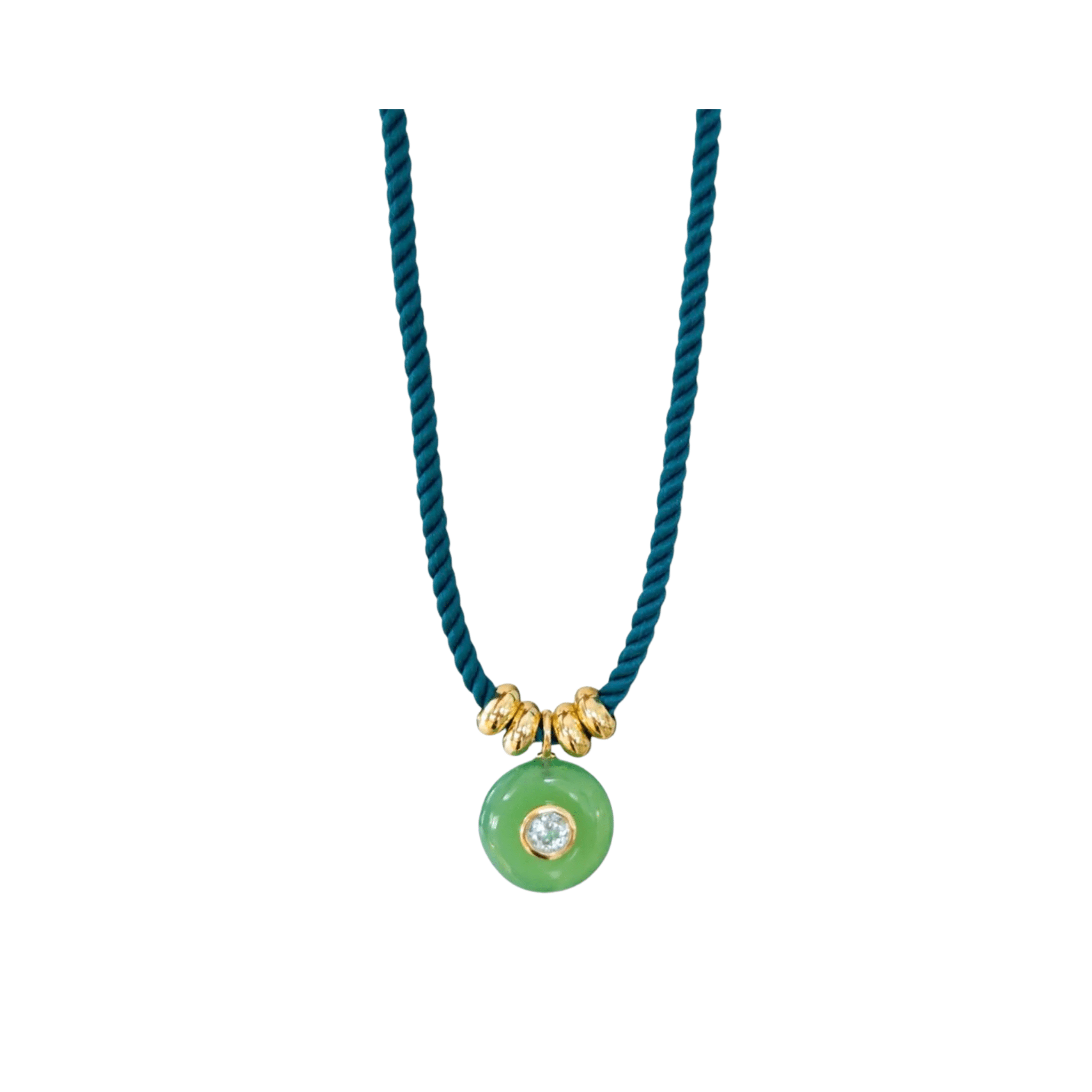 Chrysoprase and Topaz Charm on Green Cord Necklace
