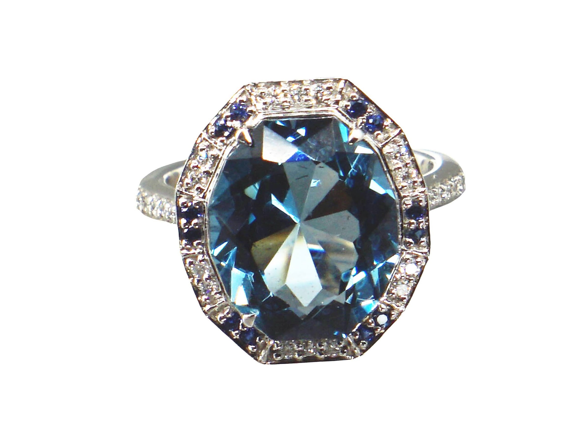 18k Ring with Topaz, Diamonds, and Sapphires