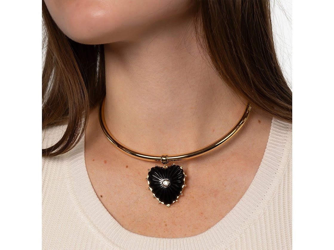 Onyx Heart Charm with CZ and Bail
