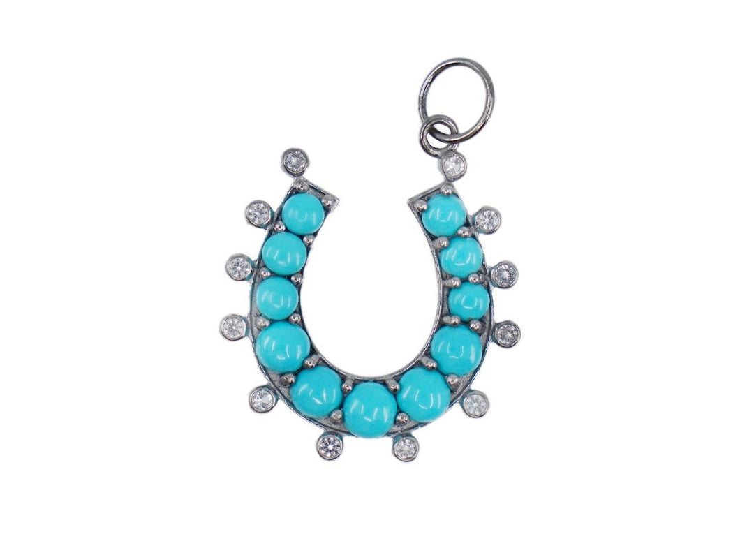 SS Horseshoe Charm with Turquoise and White Topaz