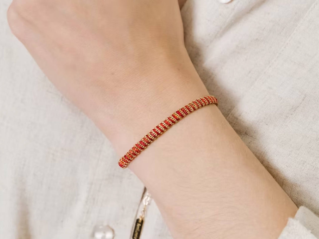 Woven Chain Bracelet with Orange Thread