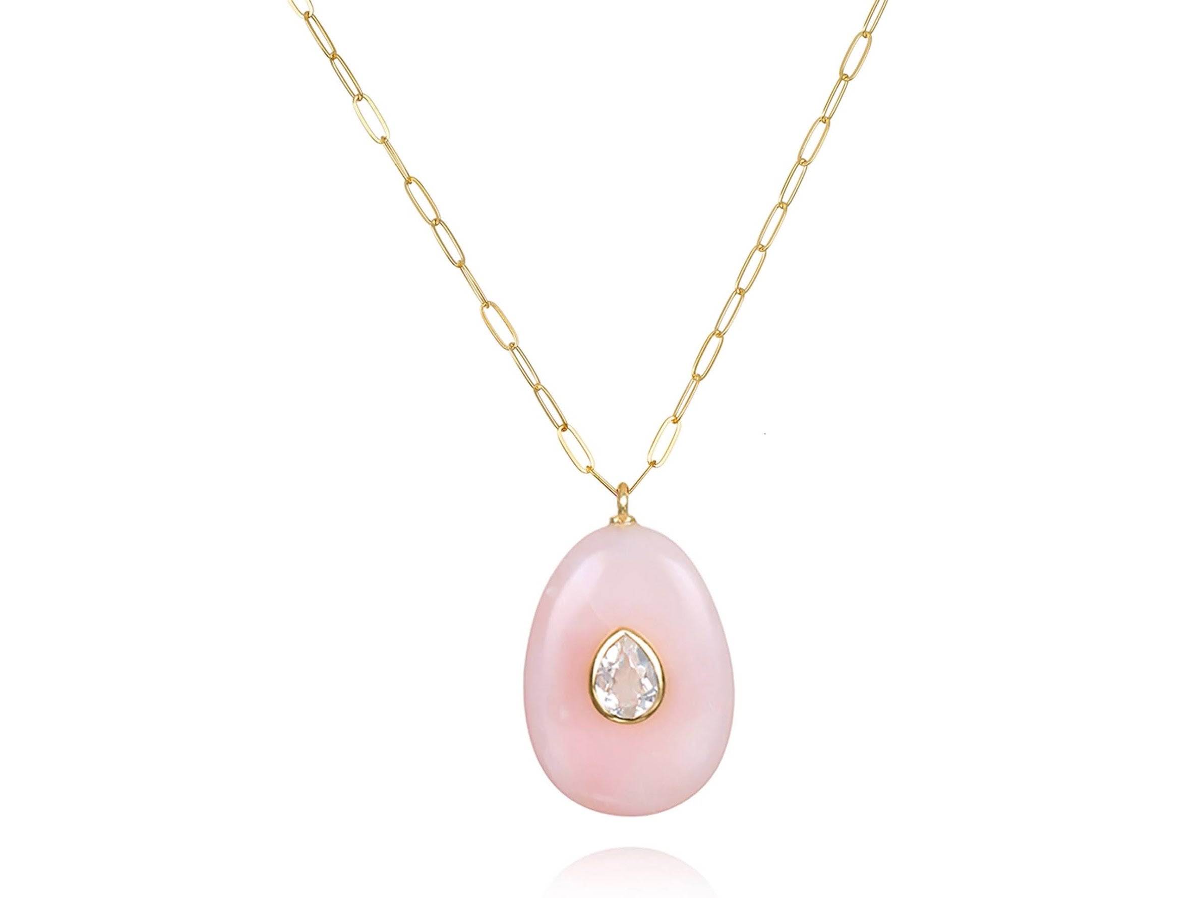 Pink Opal and Topaz Charm Necklace