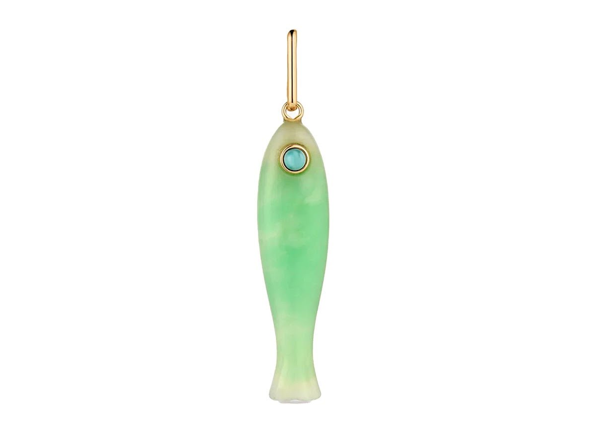 Chrysoprase Fish Charm with Howlite Eye