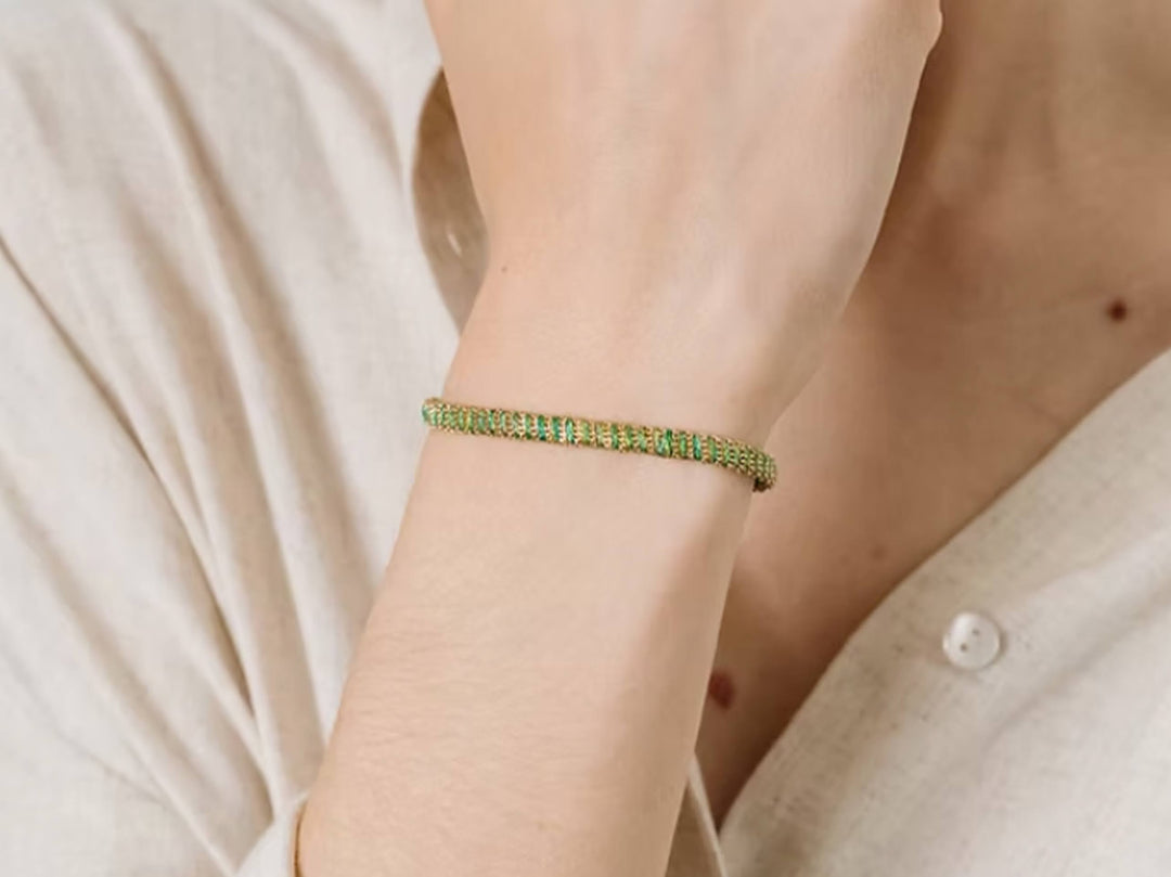 Woven Chain Bracelet with Green Thread