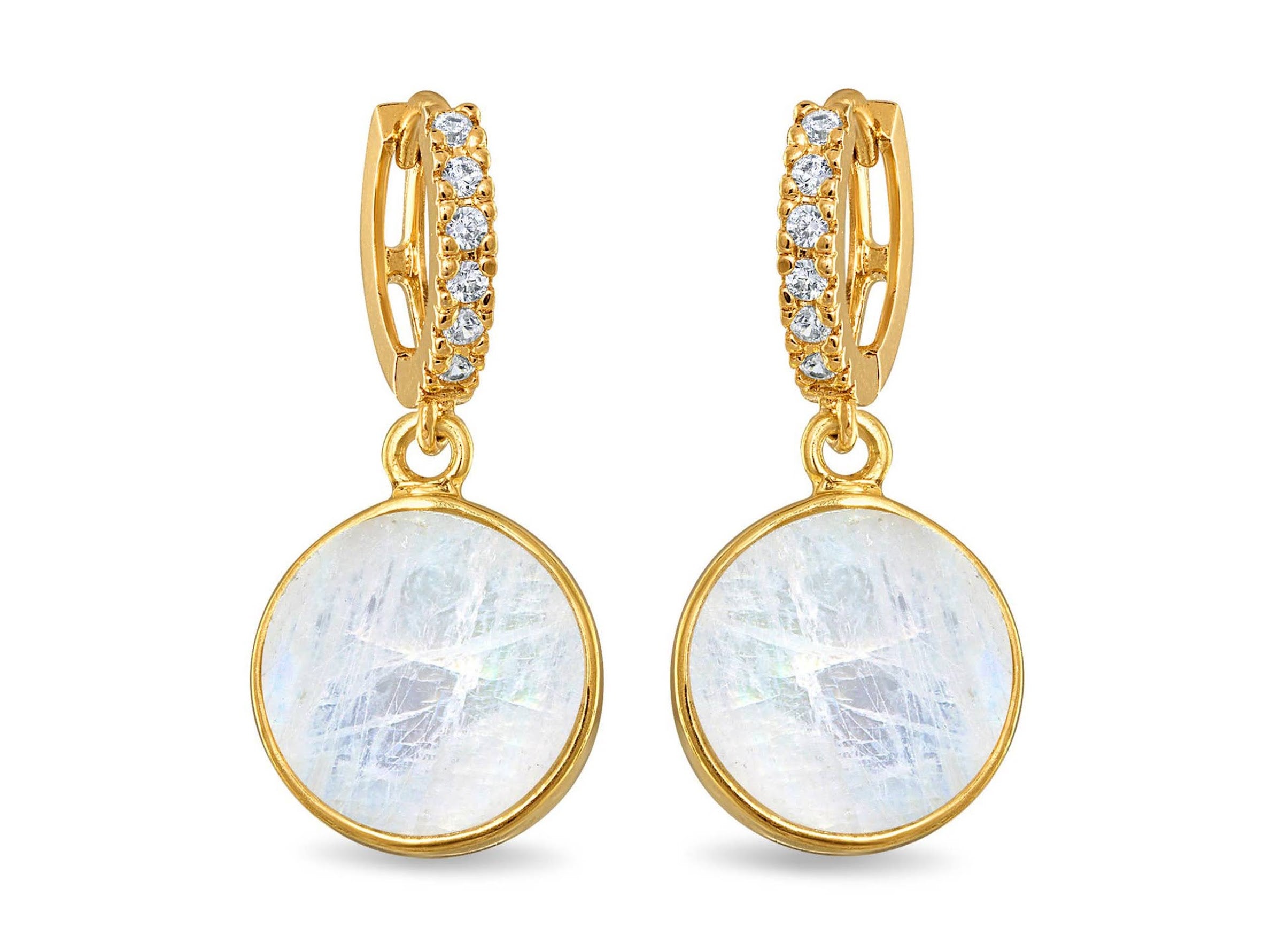 Rainbow Moonstone Coin Huggie Hoops