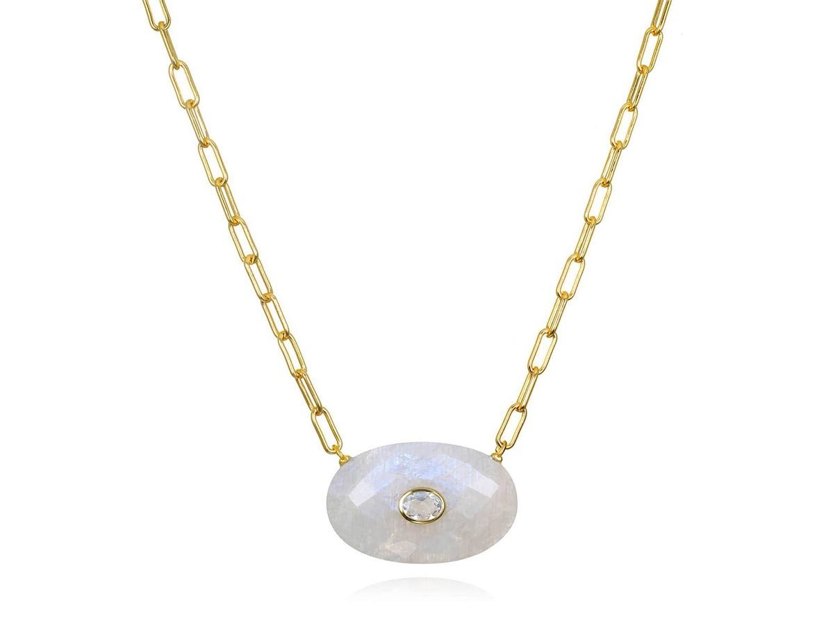 Faceted Moonstone and Topaz Charm Necklace
