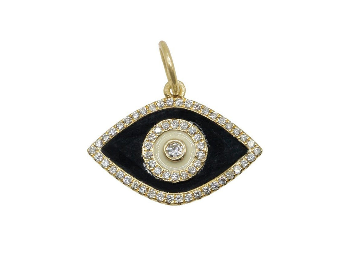 14k Black Enamel Eye Pendant with Pave Diamonds