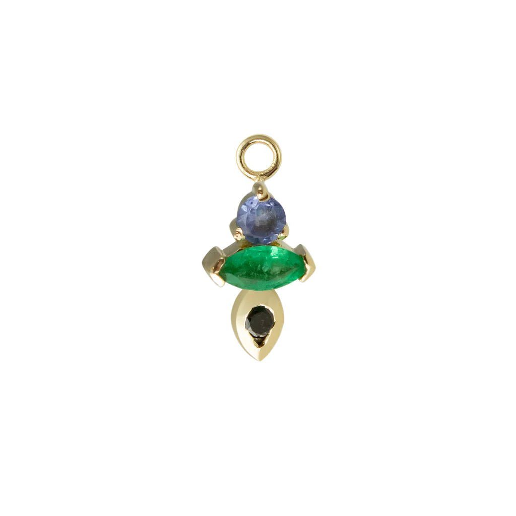 9k Earring Charm with Black Diamond, Tanzanite, and Emerald