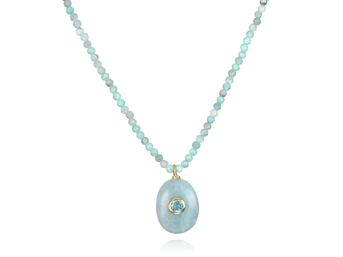 Larimar Necklace with Aquamarine and Blue Topaz Charm