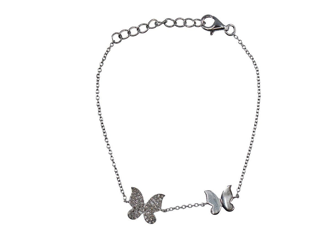 SS Chain Bracelet with 2 Butterflies and Diamonds