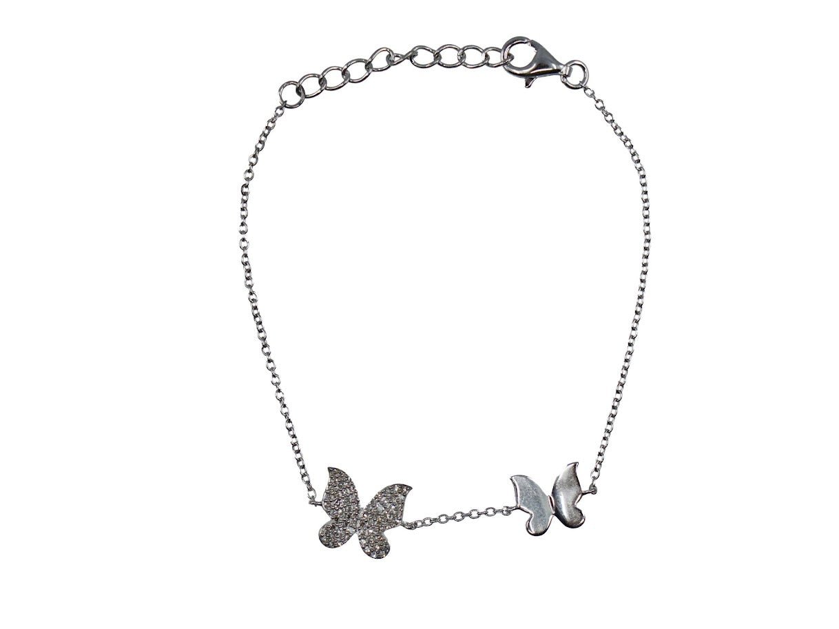 SS Chain Bracelet with 2 Butterflies and Diamonds