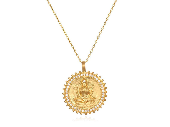 Gold Lakshmi Necklace with White Topaz
