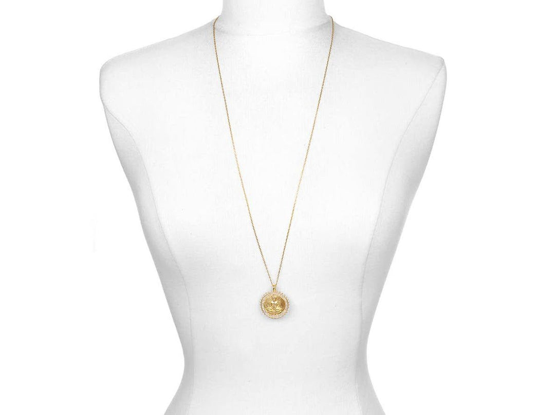 Gold Lakshmi Necklace with White Topaz