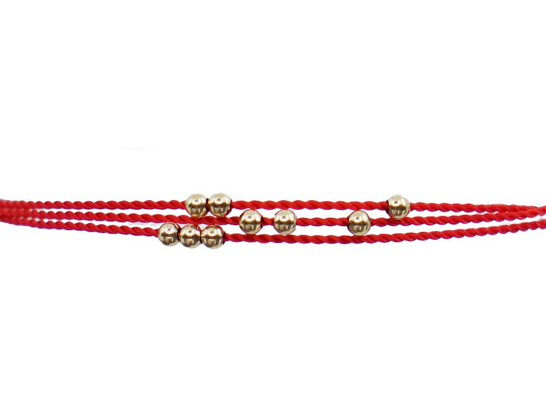 14k and Red Triple-Cord Bracelet with Beads