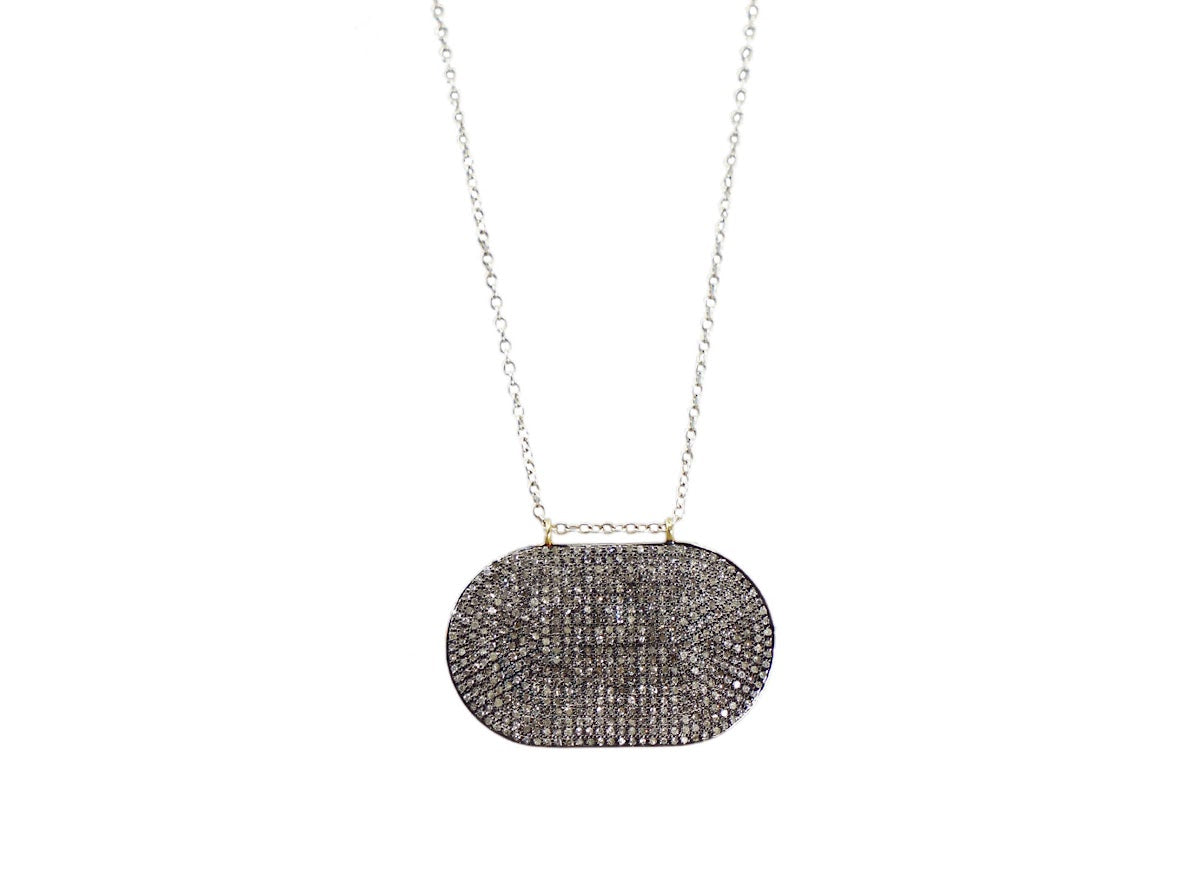 SS Horizontal Disc with Pave Diamonds Necklace