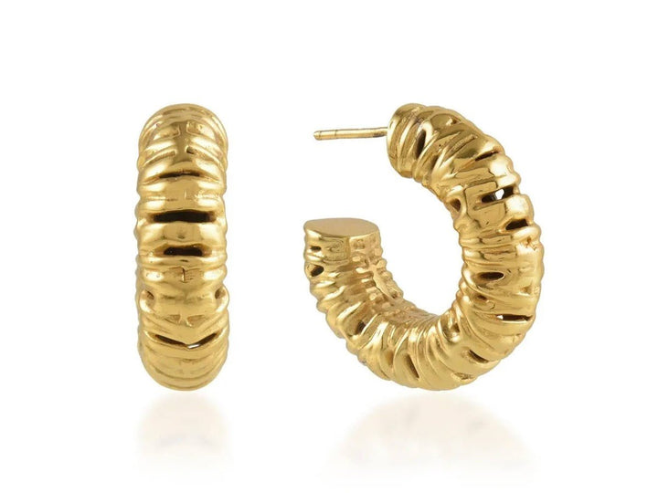 Gold Abstract Ridge Hoops