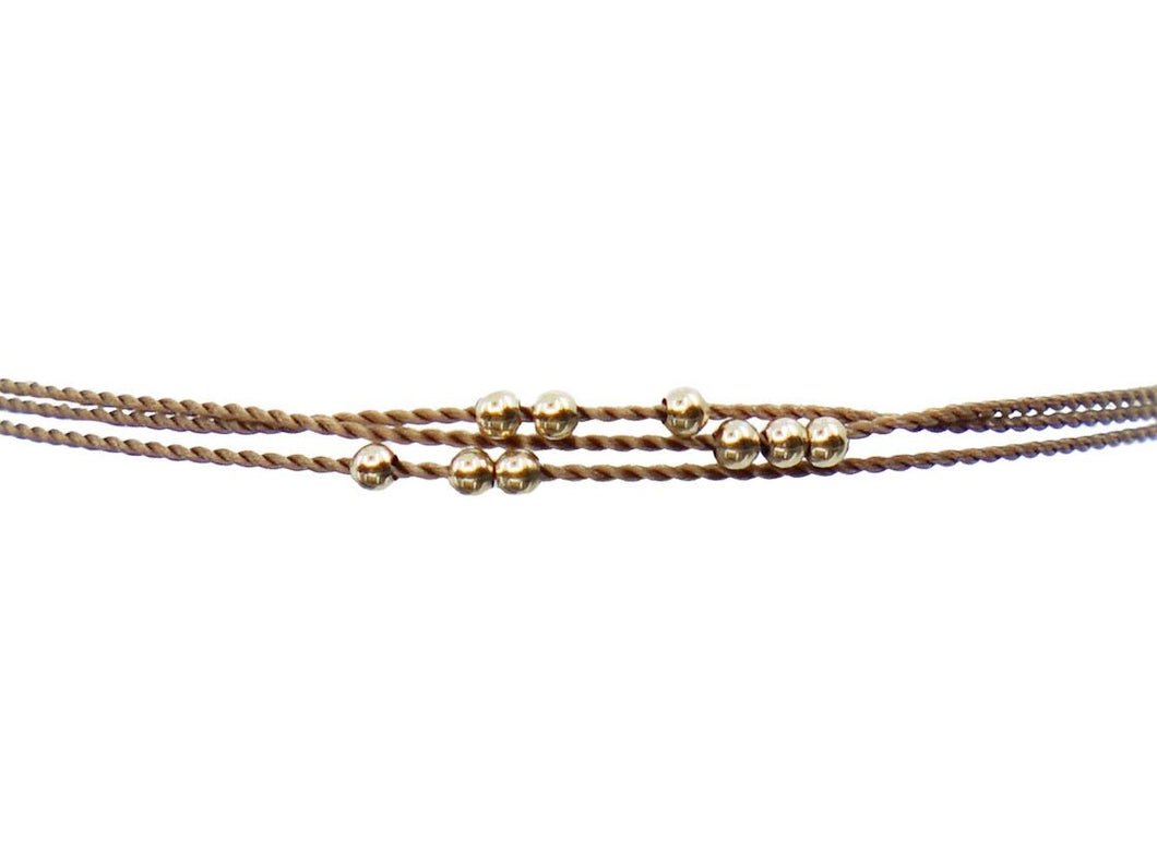 14k and Camel Triple-Cord Bracelet with Beads