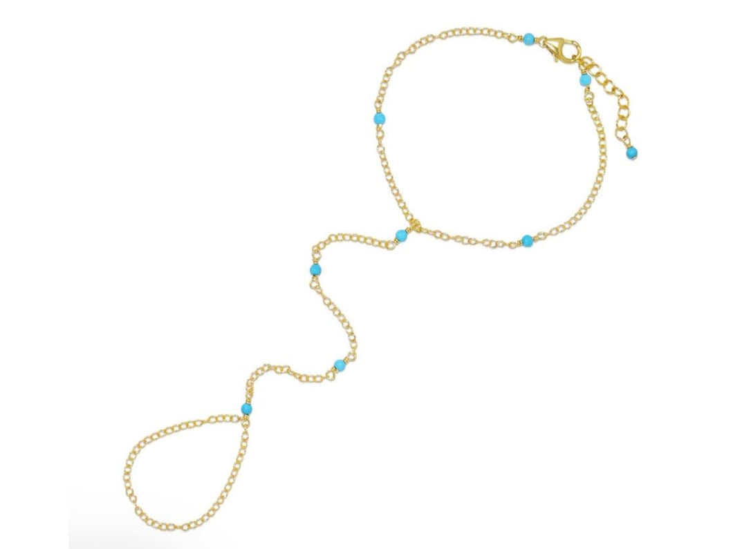 Gold and Turquoise Hand Chain
