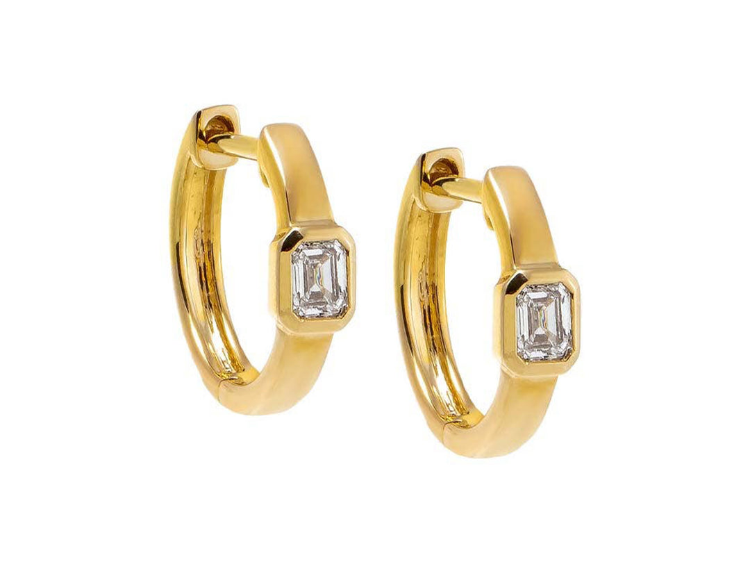 14k Wide Huggie Earrings with Diamonds