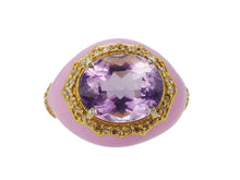 Load image into Gallery viewer, Gold-Plated Pink Enamel Cocktail Ring with Diamonds
