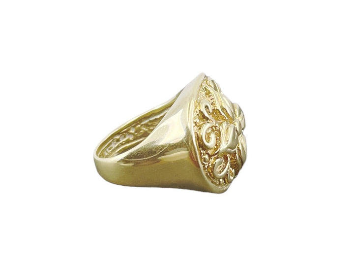 14k Gold 1980s Floral Signet Ring