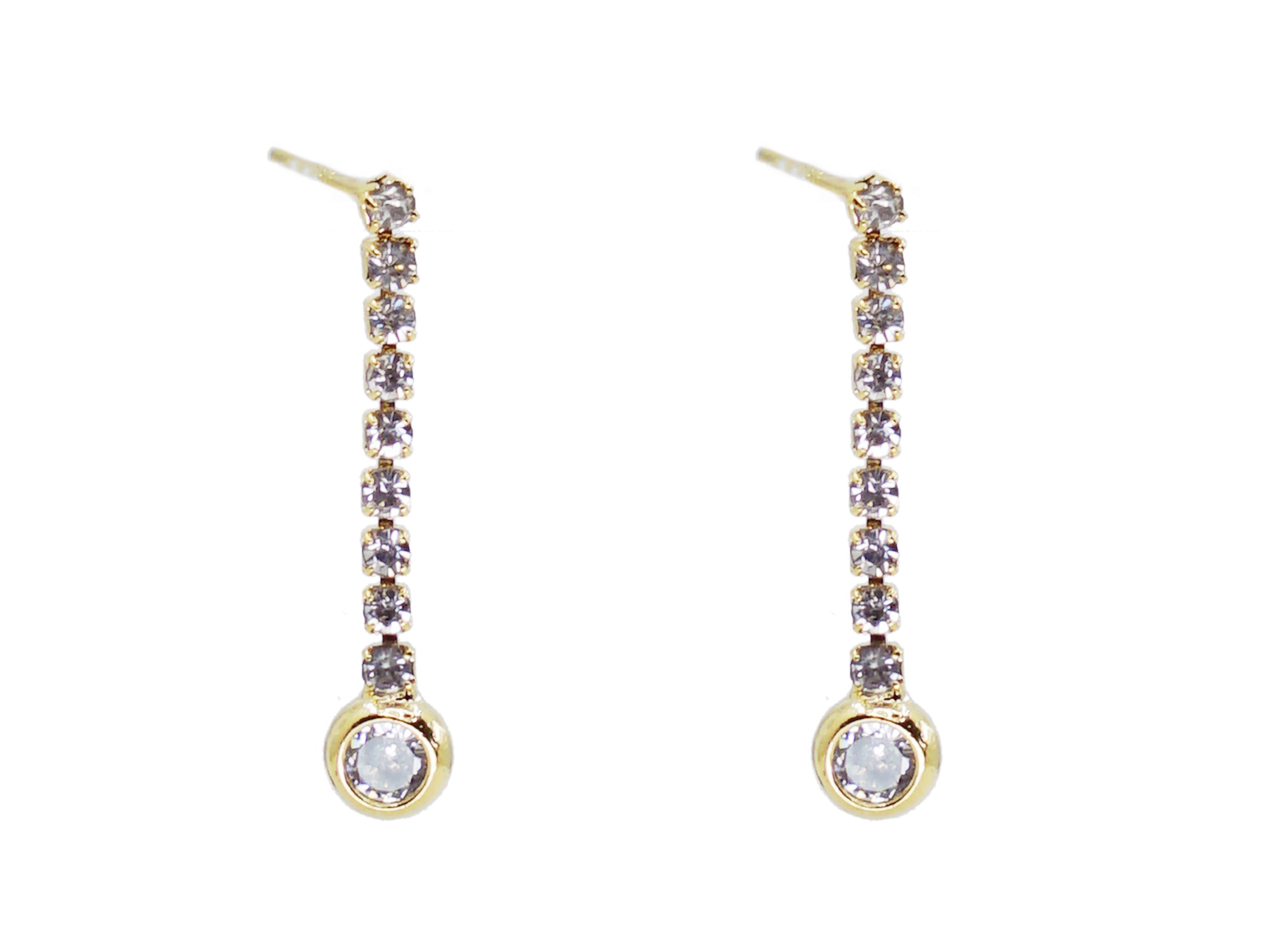 Gold Linear Earrings with CZ Drop
