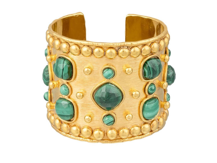 Wide Gold Cuff with Malachite