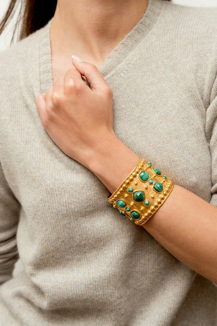 Wide Gold Cuff with Malachite