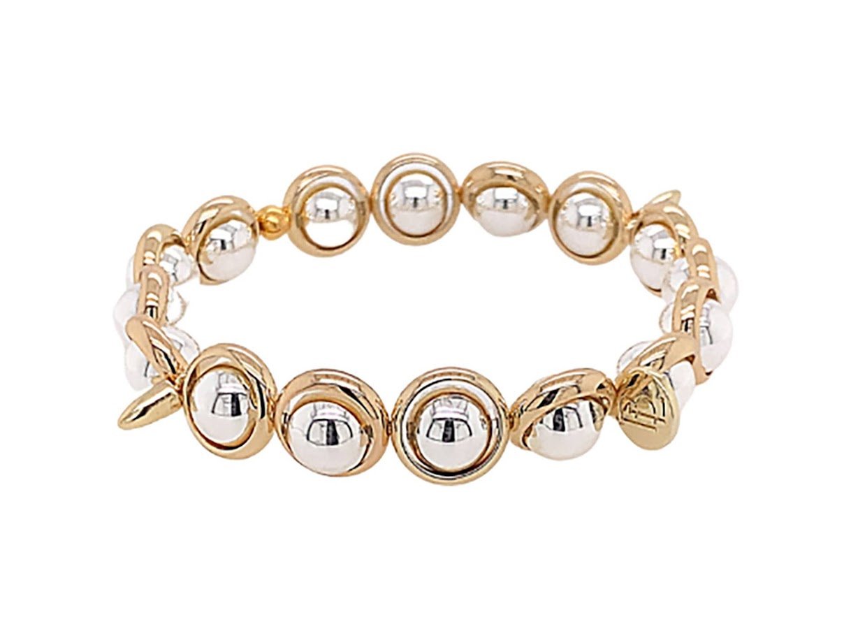 Silver Bead Bracelet with Gold Spikes