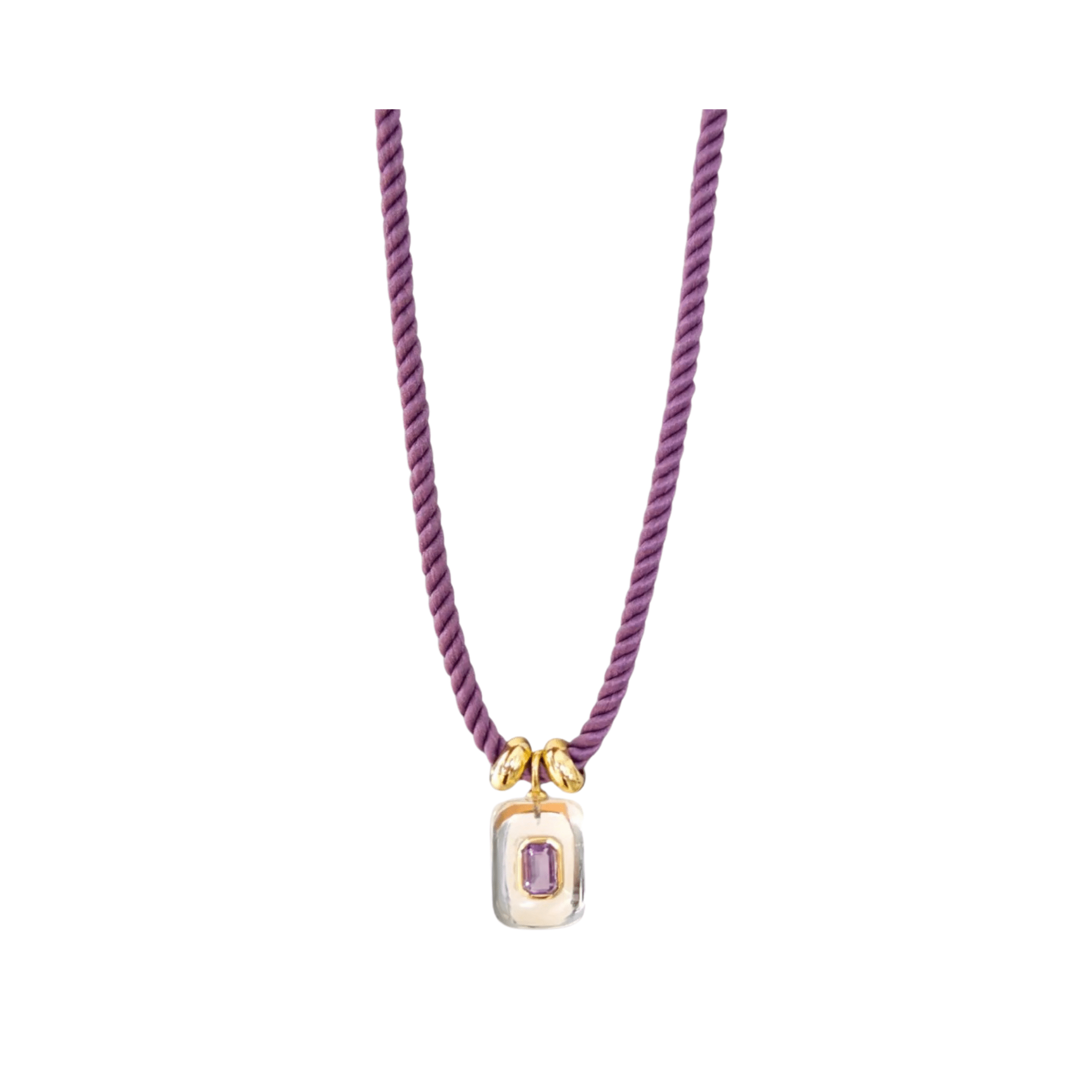 Amethyst and Quartz Purple Cord Necklace