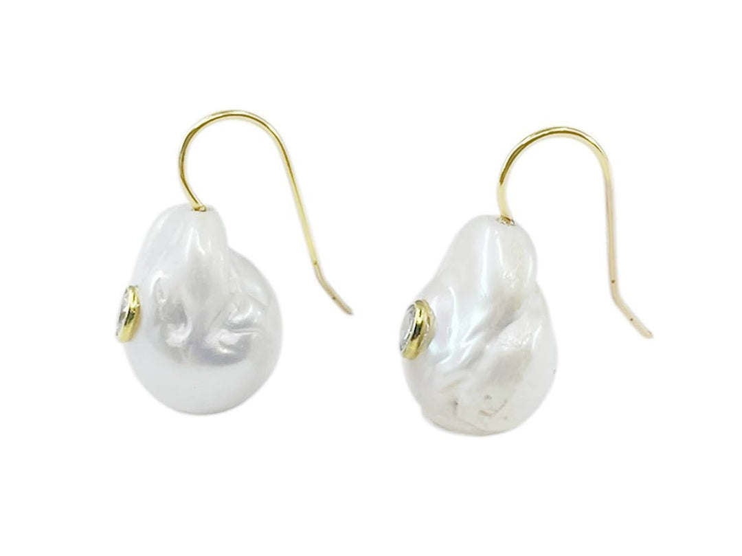 Baroque Pearl Earrings with White Topaz