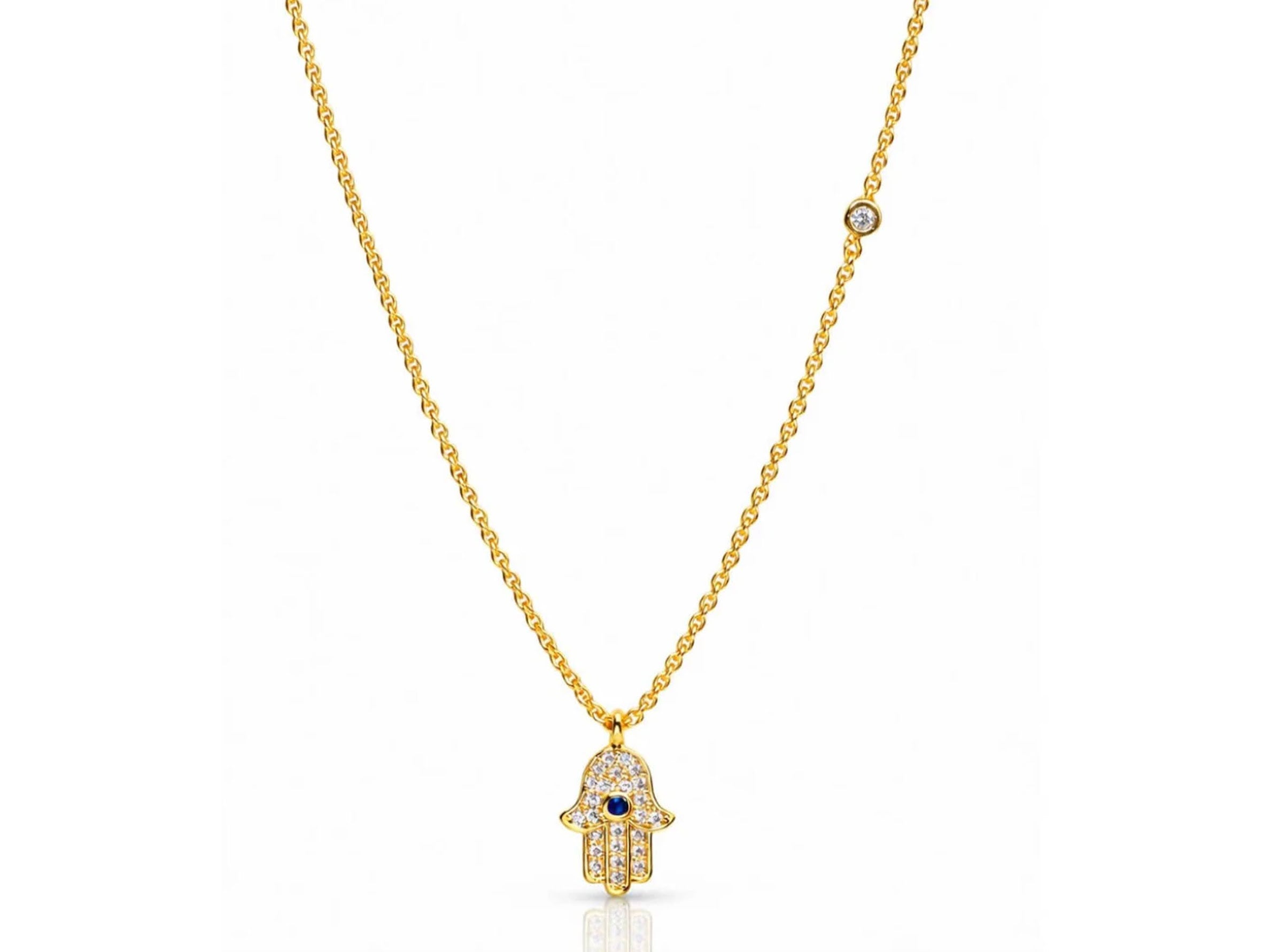 Gold Pave Hamsa Necklace with CZs