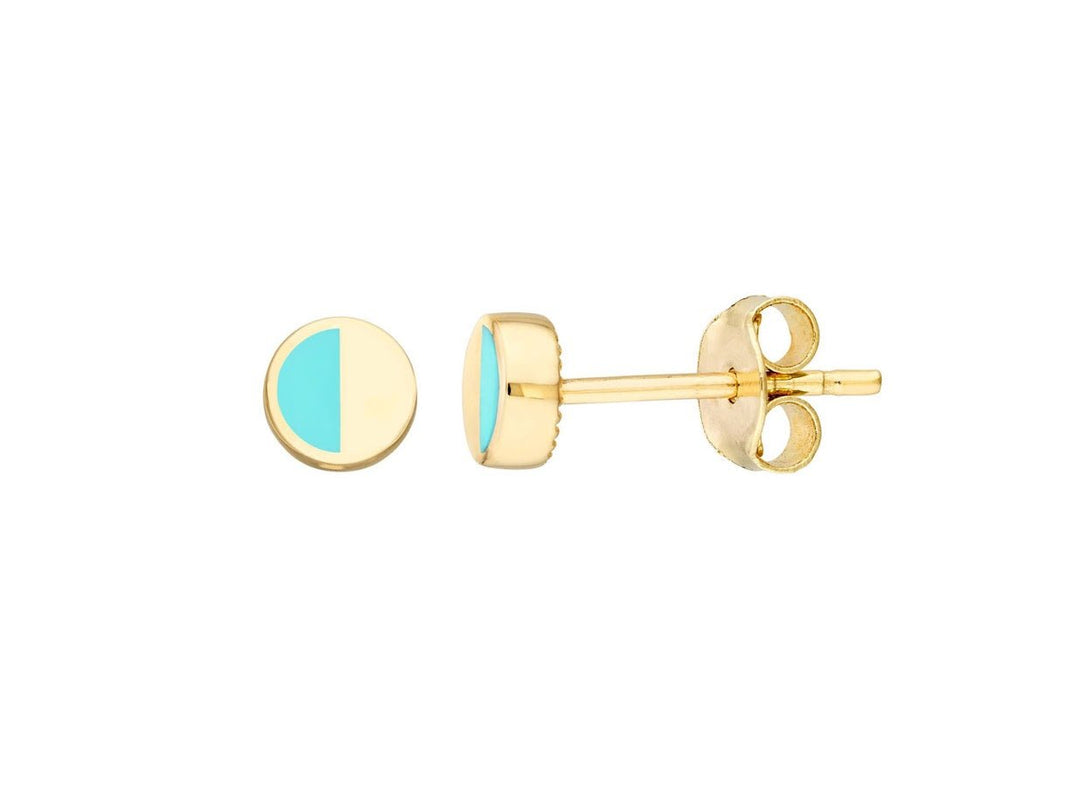 14k 50/50 Light Blue Turquoise Enamel and Gold Stud Earrings