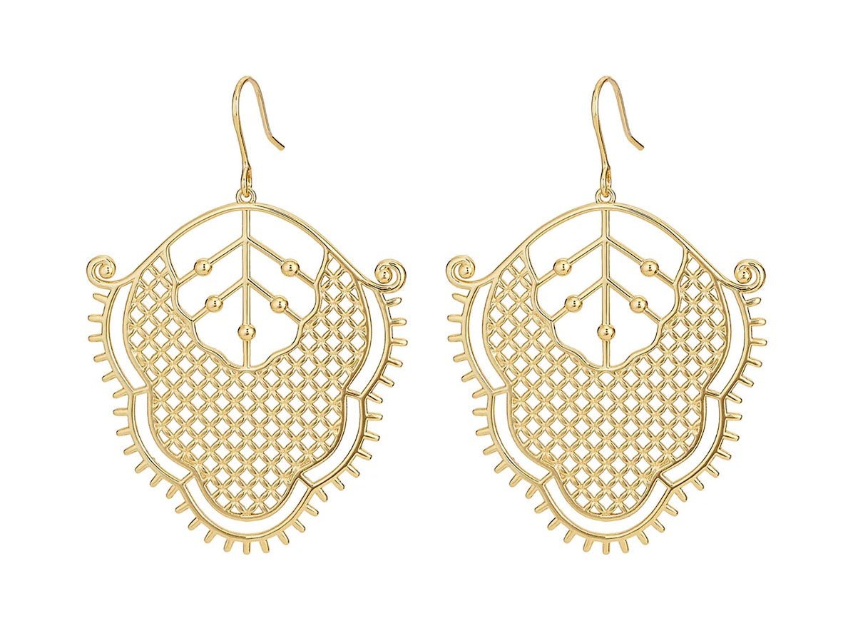 Gold Leaf Drop Wire Earrings