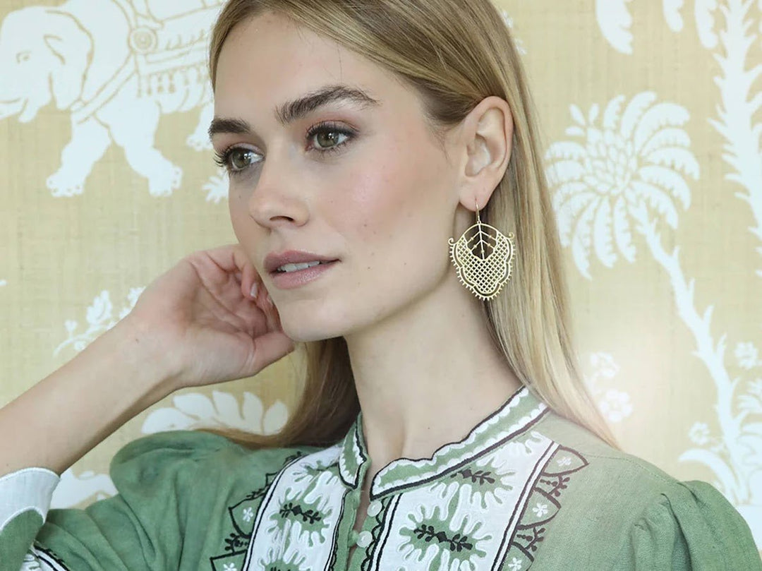 Gold Leaf Drop Wire Earrings