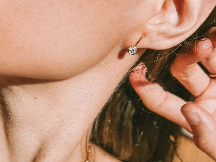 Gold Drop Down Studs with CZs