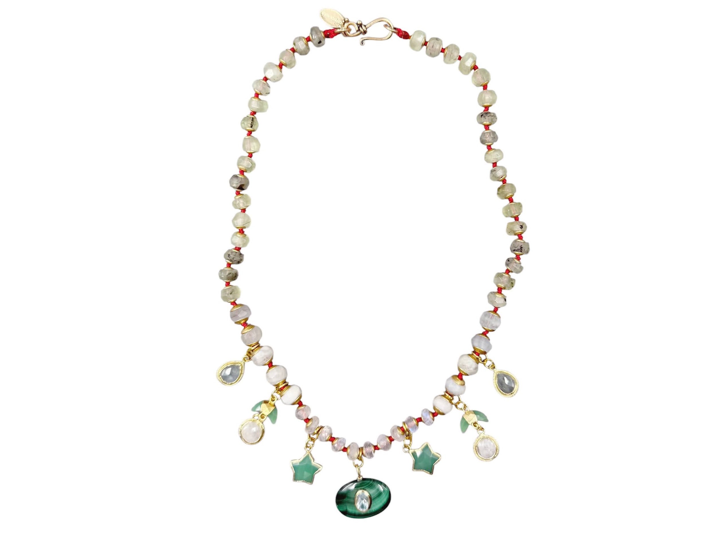 One of a Kind Semiprecious Bead Necklace with Charms