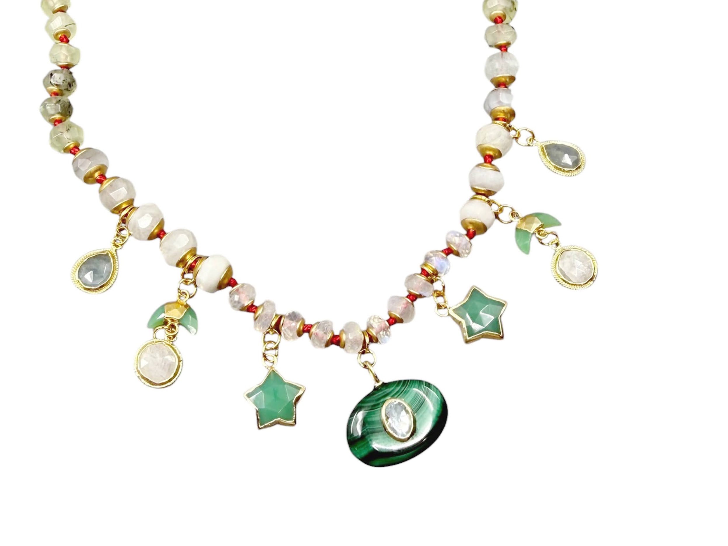 One of a Kind Semiprecious Bead Necklace with Charms