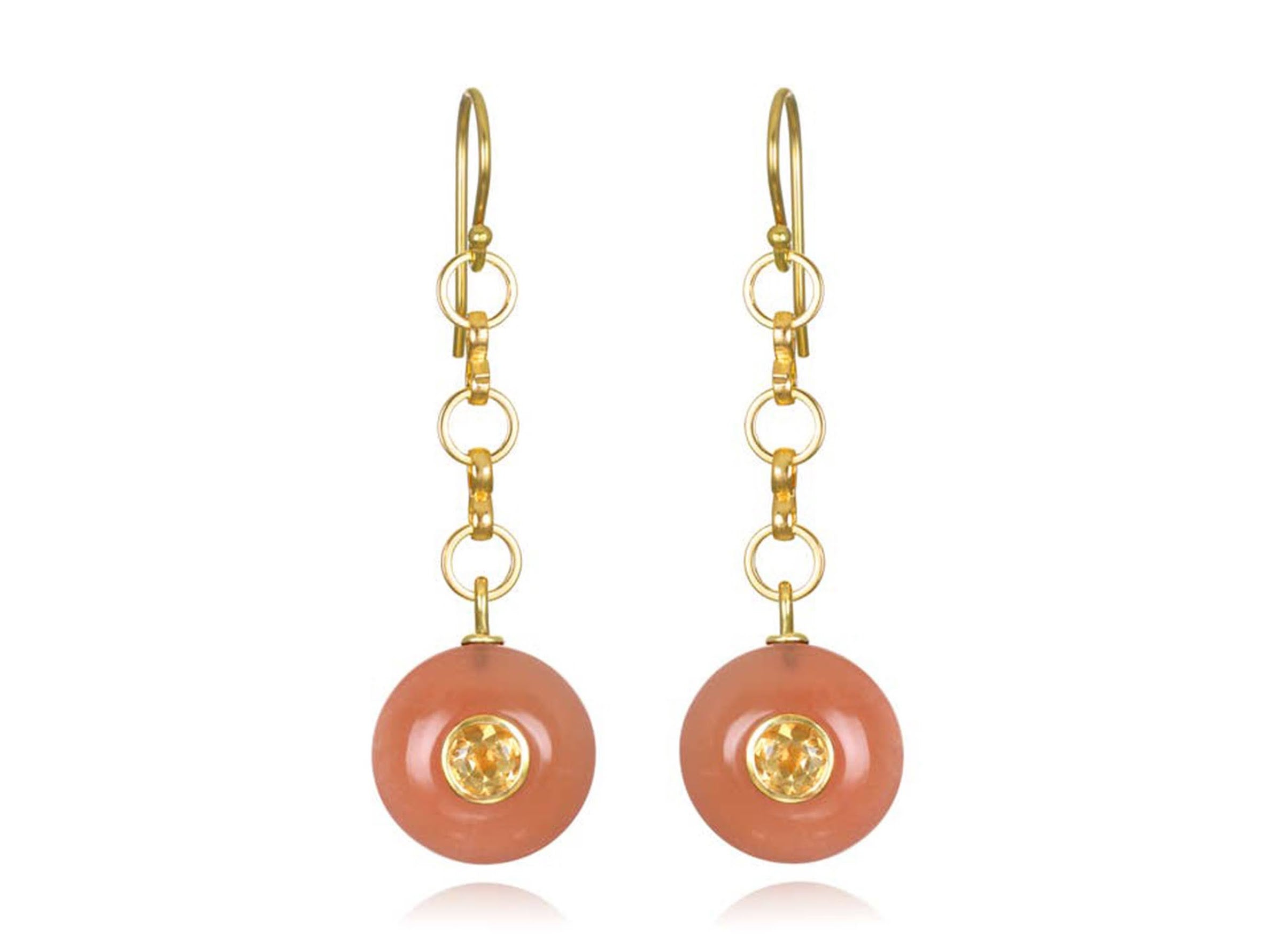 Peach Moonstone and Citrine Drop Earrings