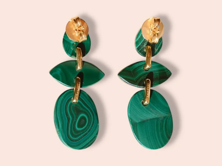 Malachite Triple Stone Earrings