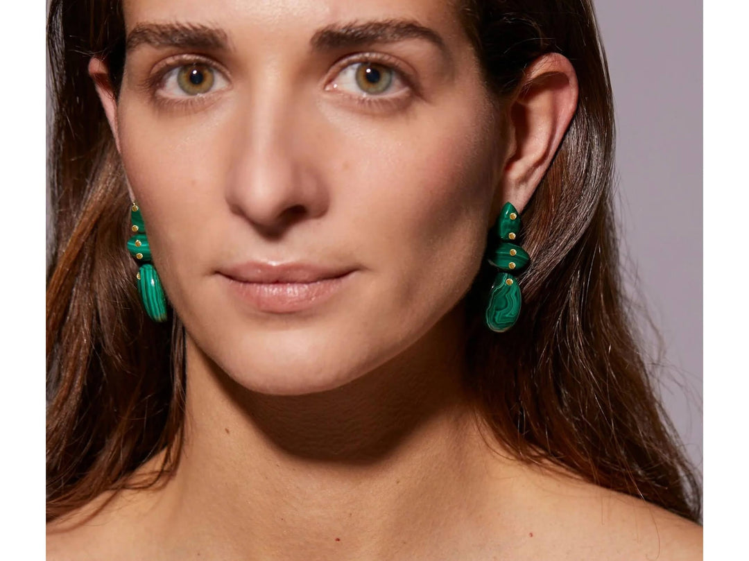 Malachite Triple Stone Earrings