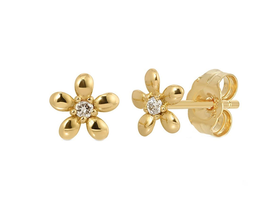14k Diamond Flower Post Earrings
