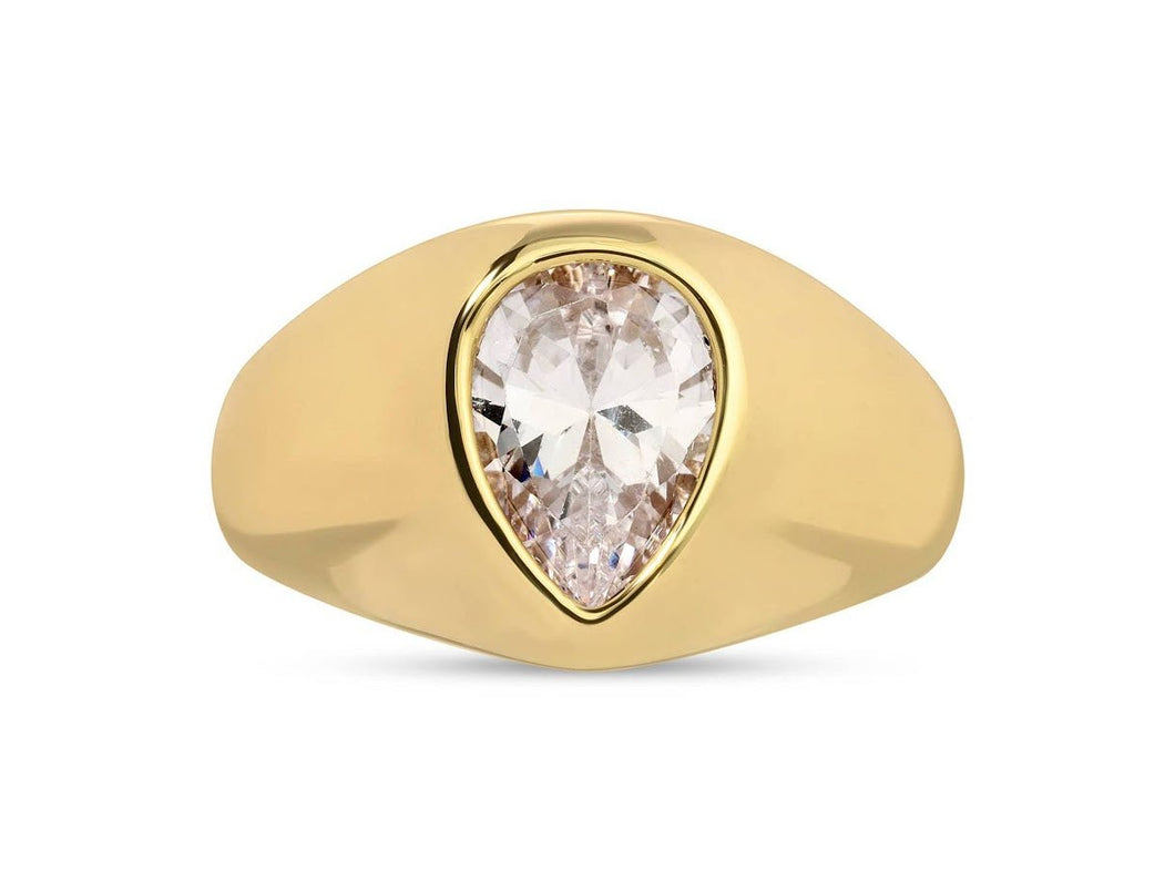 Gold Signet Ring with White Topaz