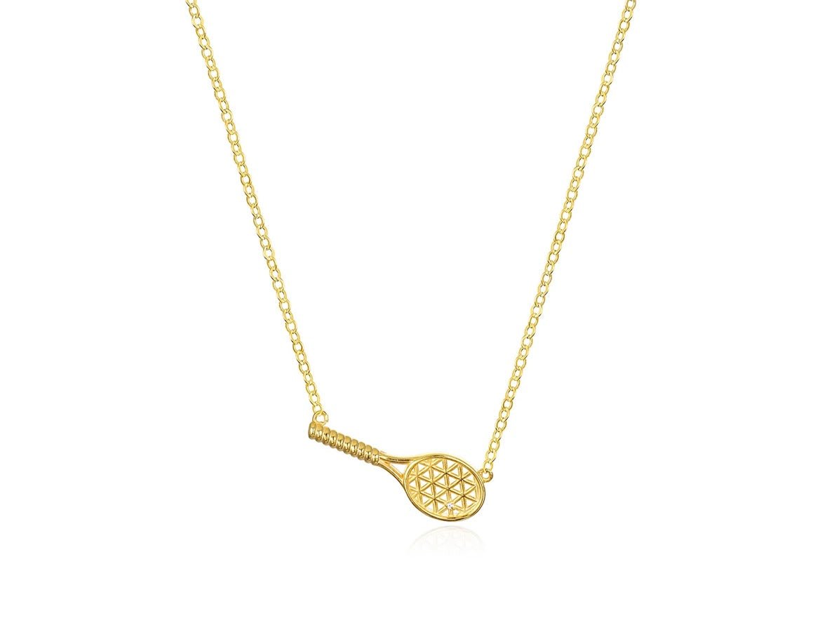 Gold Tennis Racket Charm Necklace